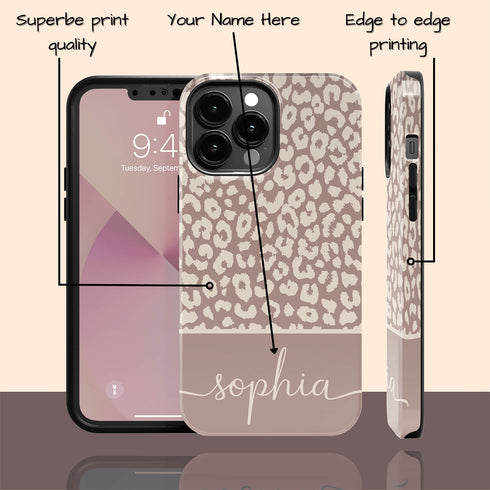 Boho Leopard Custom Name iPhone Case